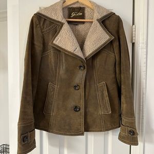 Vintage Guess olive green suede lined jacket